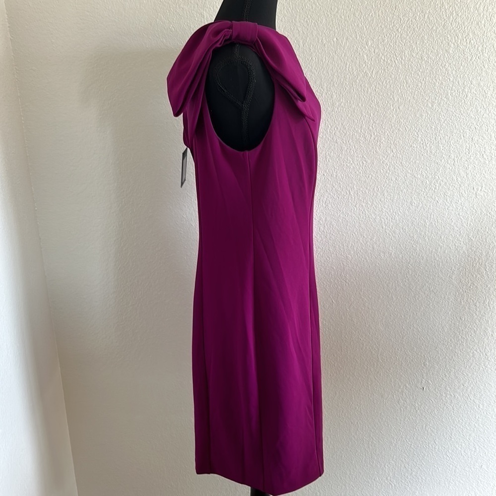 NWT Marina One Shoulder Fuchsia Bow Dress Size 14 - Picture 5 of 12